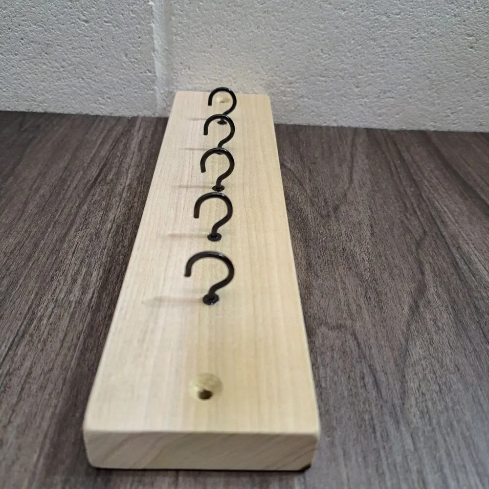 Handmade‎ 10 inch Wall Mount 5 Hook Key/Hat Rack Brown Solid Wood Black Hooks